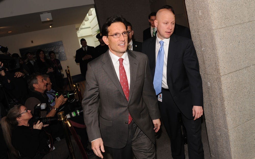 Rep. Eric Cantor who will retire arrives at the U.S. Capitol for a meeting between President Barack Obama and House Republicans on March 13, 2013, in Washington, D.C. Cantor will resign his leadership post at the end of July 2014 after losing to David Brat from the tea party. MCT PHOTO