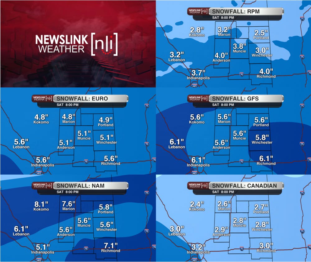 A comparison of different model generated snowfall totals for this weekend's storm.