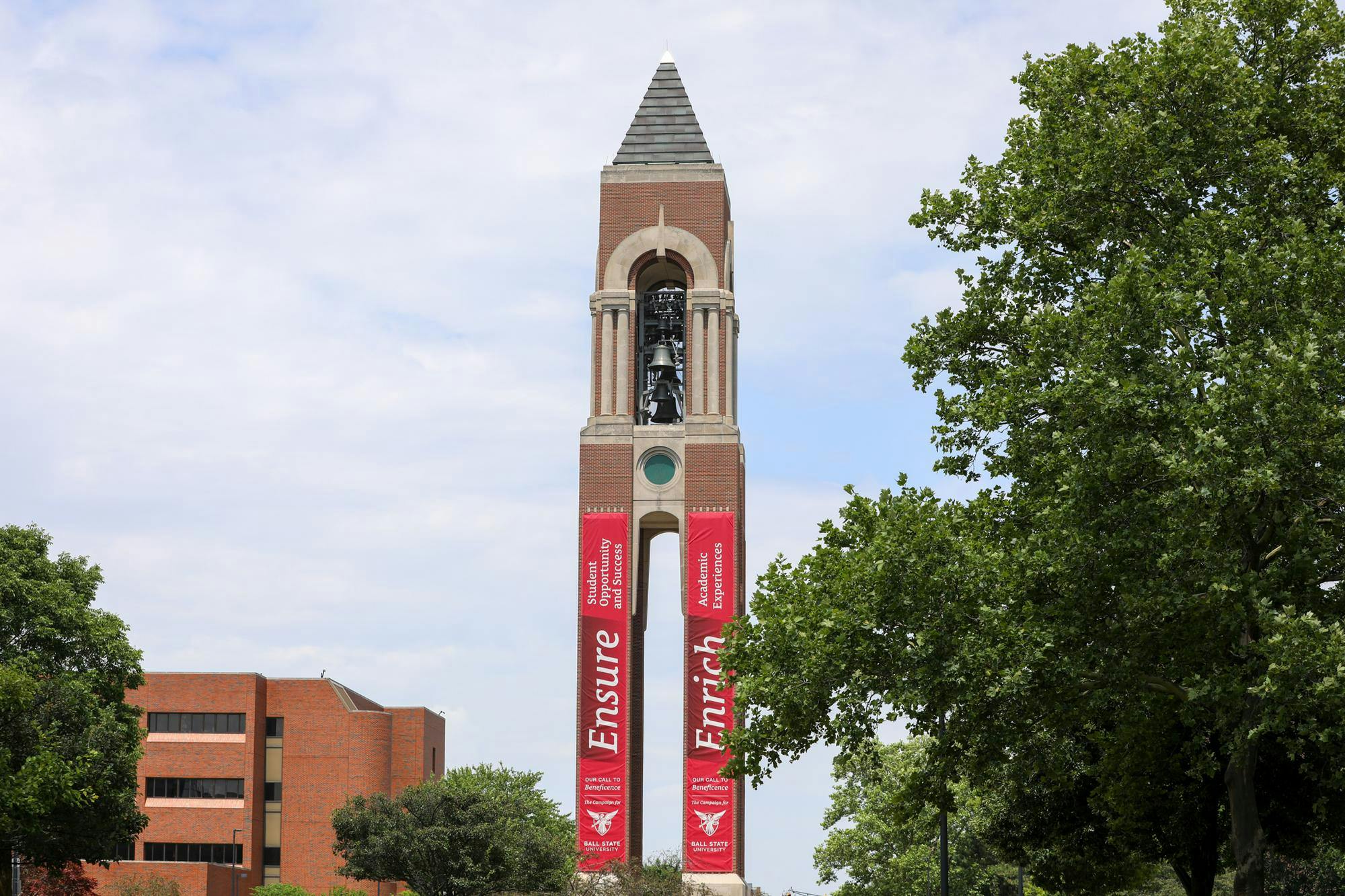 A photo of Shafer Bell Tower, July 6, 2025, on Ball State's Campus. Trinity Rea, DN