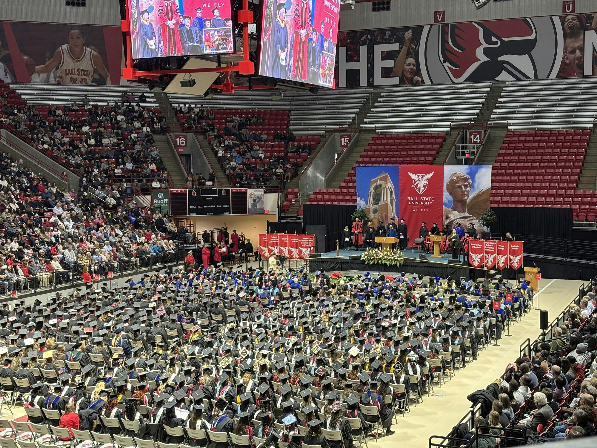 Ball State University graduates sit in Worthen Arena, Dec. 14, waiting to receive their degrees. This ceremony marked the 200th commencement for the university. Trinity Rea, DN. 