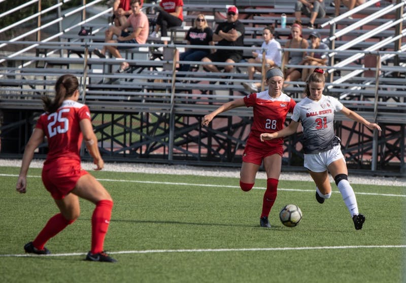 Sophomore Midfielder Tatiana Mason brings the ball into Illinois State University's zone, Thursday, Aug. 28, 2019 at Briner Sports Complex. &nbsp;Ball State Woman's soccer team defeated lllinois State University 1-0. Rebecca Slezak,DN