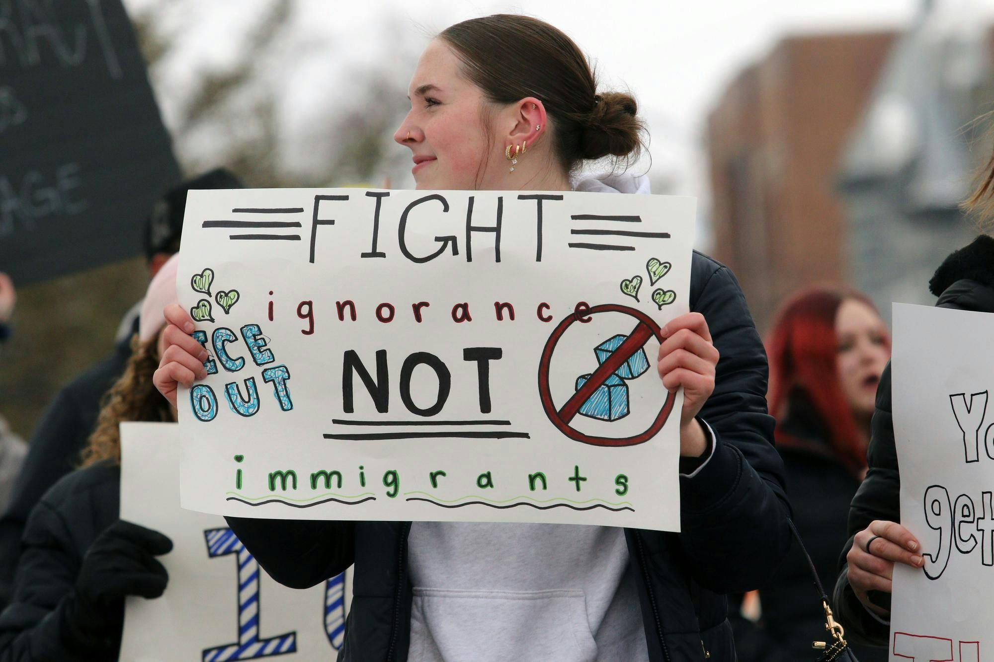 Muncie Central ICE protest attendee Feb. 6 in Muncie, Indiana. Trinity Rea, DN