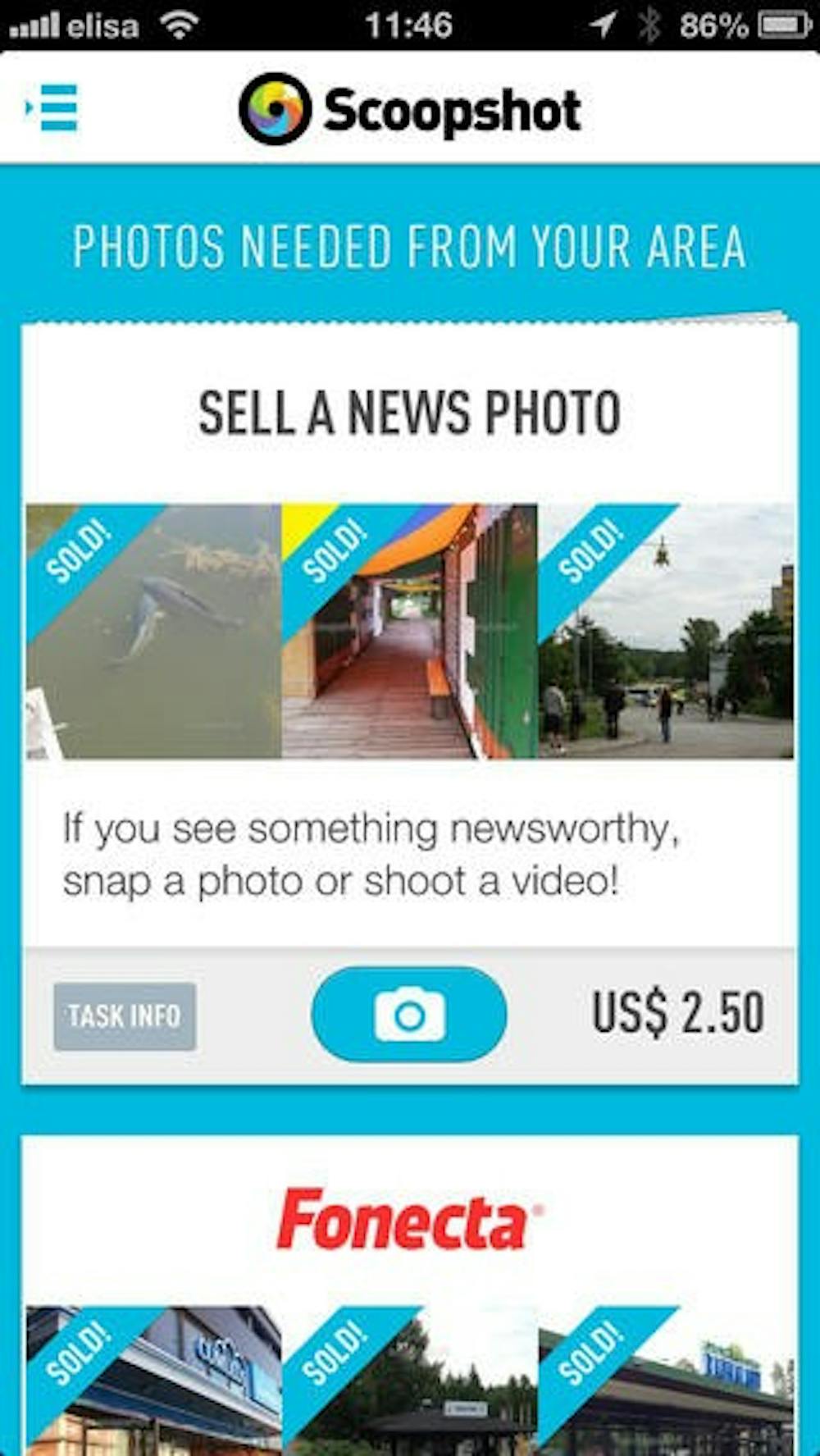 <p><strong>Scoopshot </strong>explores the world of freelance photography for regular smartphone users to sell their images to Scoopshot's clients, the majority being media organizations. The photographs go through filters to insure their authenticity. <strong>PHOTO COURTESY OF SCOOPSHOT</strong></p>