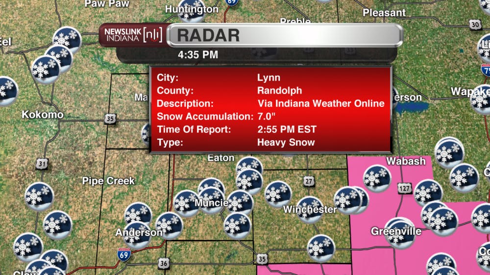 Snowfall report of 7" from Lynn in Randolph county.