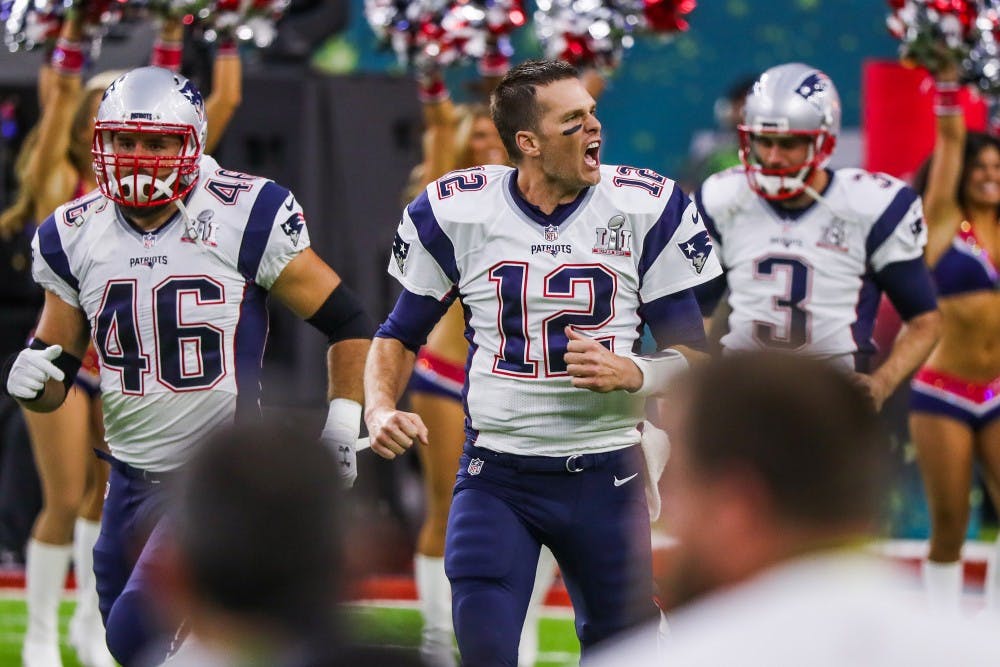 New England Patriots quarterback Tom Brady (12)  arrives on the field ahead of Super Bowl LI between the Atlanta Falcons and the New England Patriots on Sunday, Feb. 5, 2017 at NRG Stadium  in Houston, Texas. (Anthony Behar/Sipa USA/TNS)