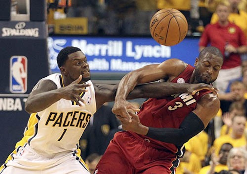 The Heat’s Dwyane Wade loses the ball to the Pacers’ Lance Stephenson in Game 6 of the Eastern Conference Finals in Indianapolis on Saturday. Indiana won 91-77, leading to Game 7 tonight in Miami, Fla. MCT PHOTO