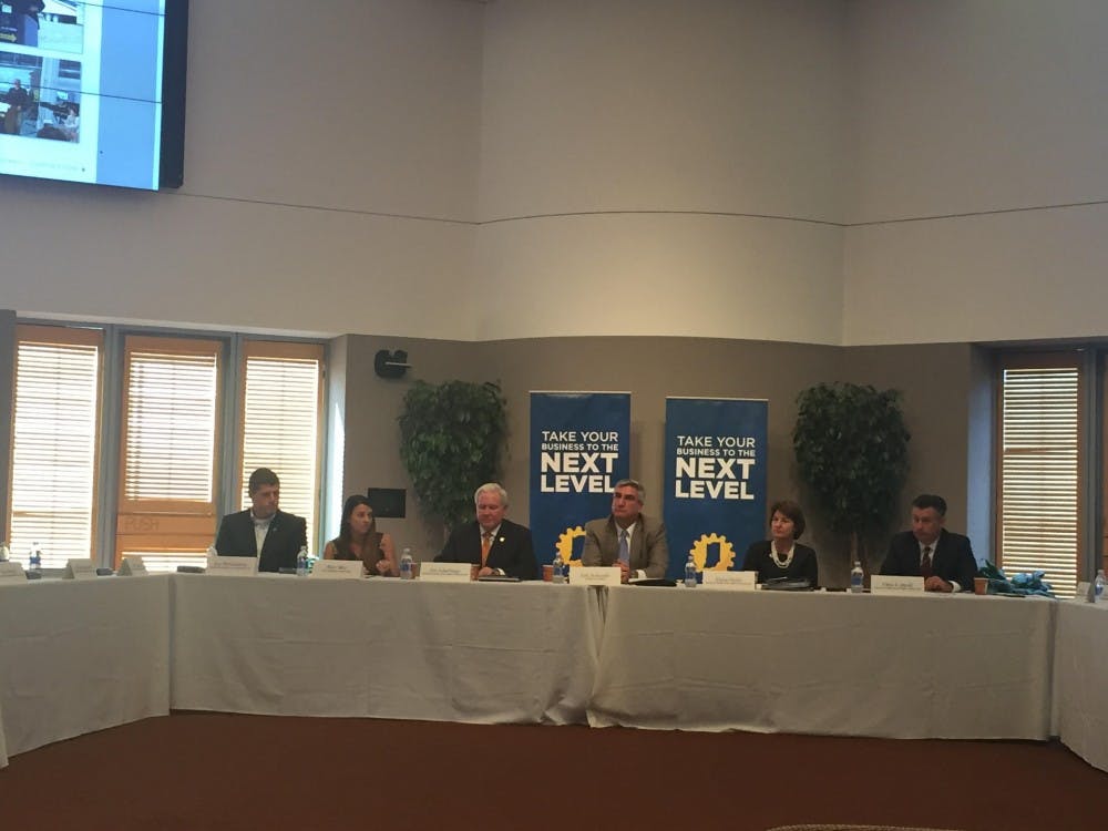 Gov. Eric Holcomb headed a meeting at Ball State's Alumni Center Sept. 25. He spoke about the economic growth that Indiana has recently seen. Liz Rieth, DN Photo&nbsp;