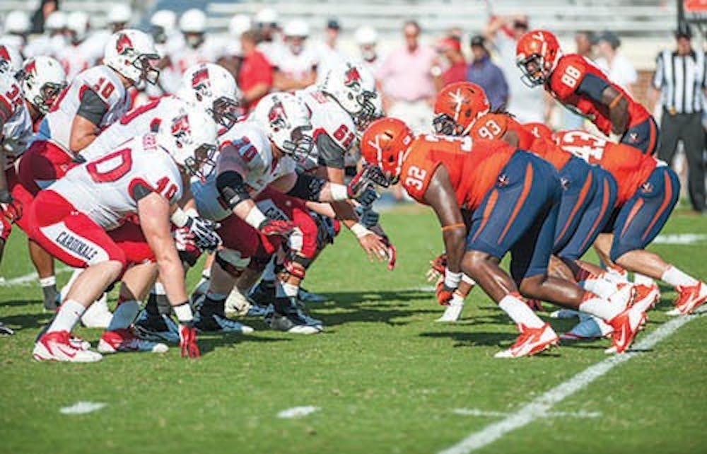 The offensive line stacks up against University of Virginia