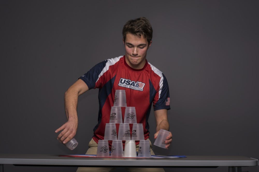 Freshman Robert Weatherington started stacking cups in the 5th grade and competed in his first tournament in the 7th grade. Weatherington attended Nationals for cup stacking during his freshman year of high school and was one of the top four stackers in Ohio.&nbsp;Samantha Brammer // DN