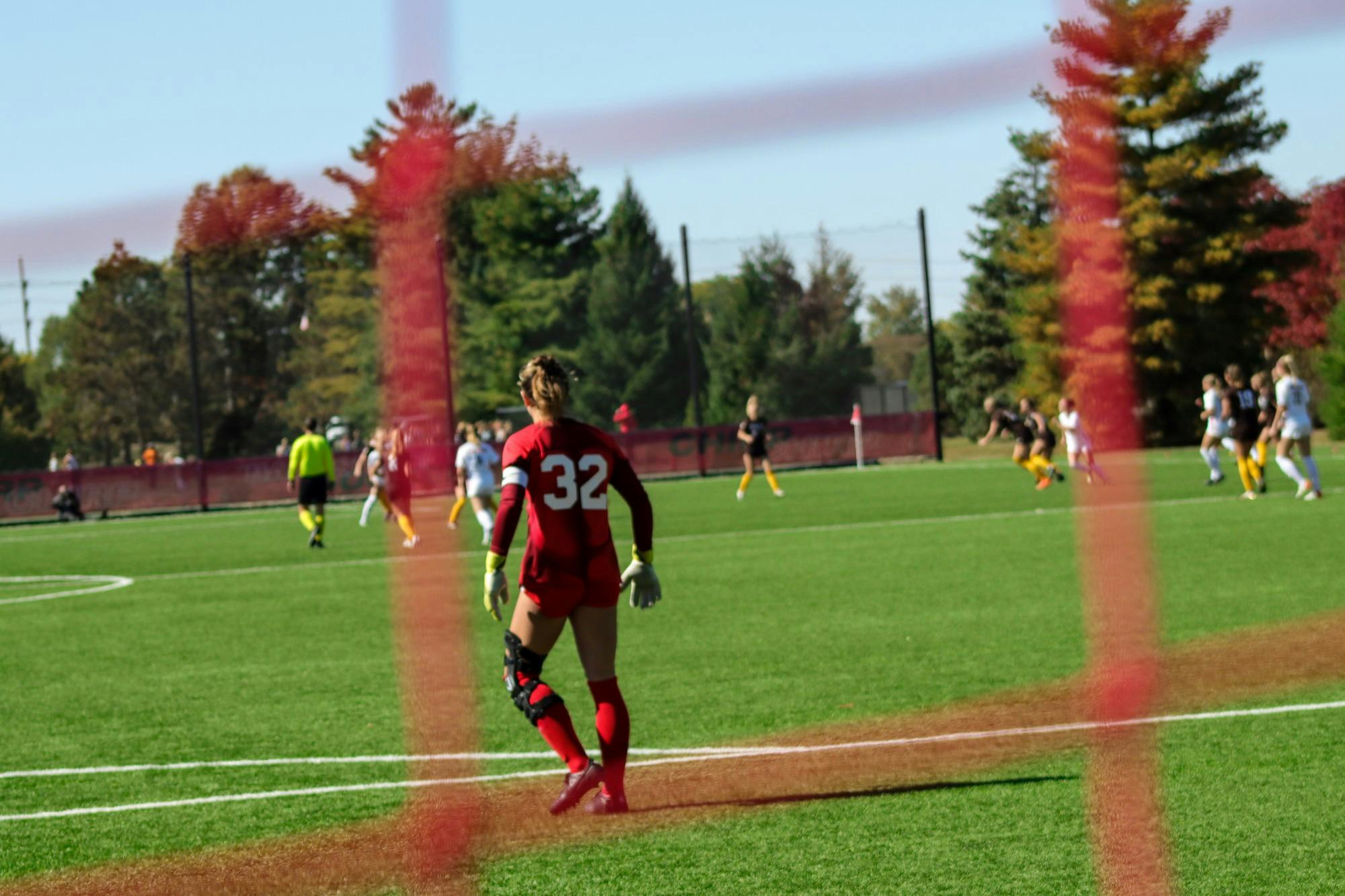 The Ball State women’s soccer team starts the second half of the game against Eastern Michigan on Oct. 9 at Brinner Sports Complex. Eve Green, DN