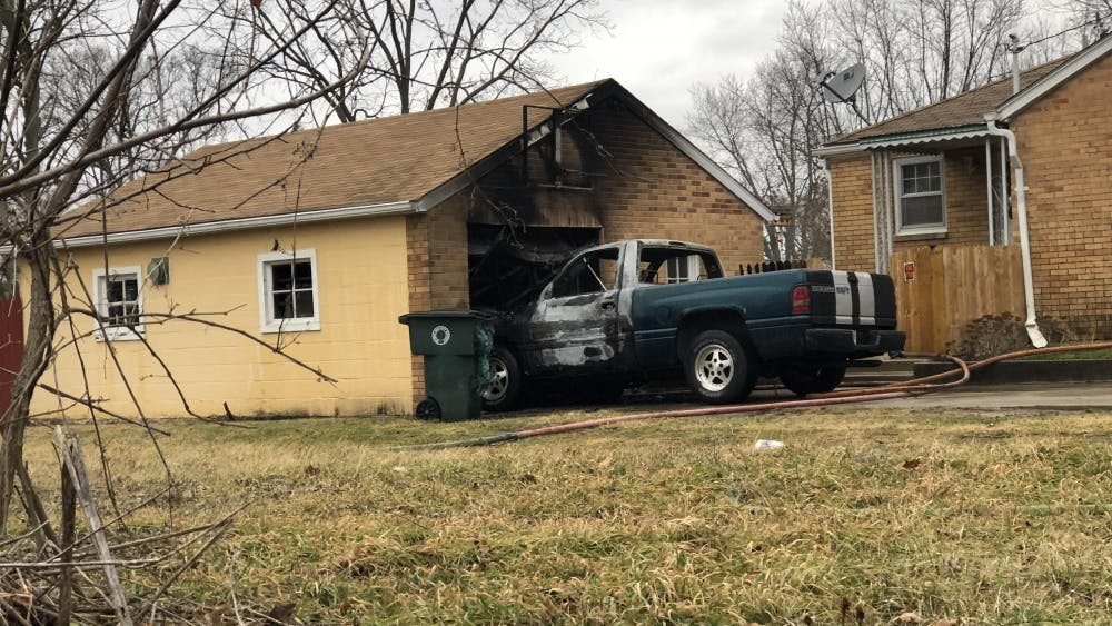 Muncie Fire Department was dispatched to the 2100 block of S. May Ave Monday, Jan. 22, on reports of a structure fire. Parts of the garage and the owner's truck were burned during the fire. Andrew Smith, DN Photo
