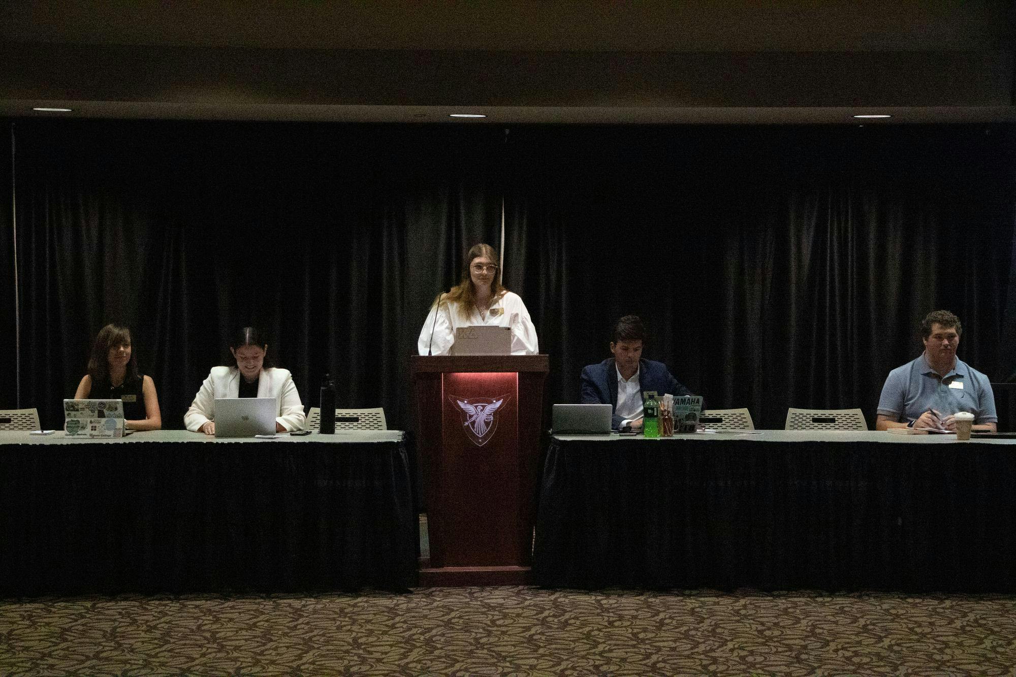 Vice President of Ball State Student Government Association, Shaina Miller addresses the Senate. Sept. 17 in the L.A. Pittenger Student Center. Landon Jones, DN