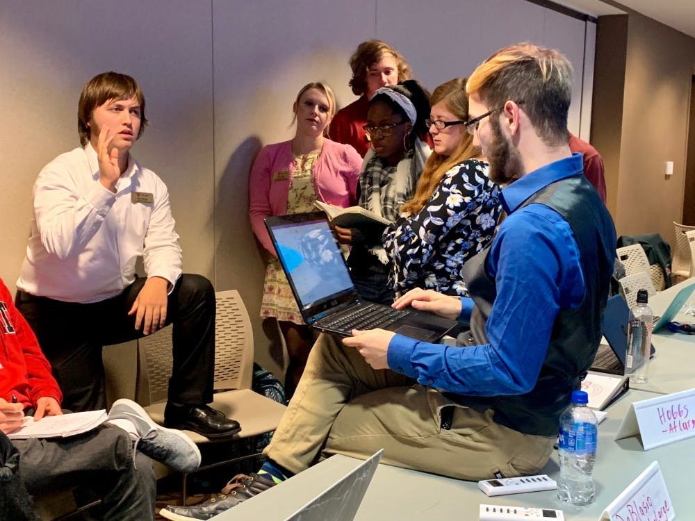 Senators discuss potential legislation at Student Government Association’s (SGA) meeting Wednesday. At the meeting, president Isaac Mitchell updates senators on the slate’s platform points.&nbsp;Liz Rieth, DN