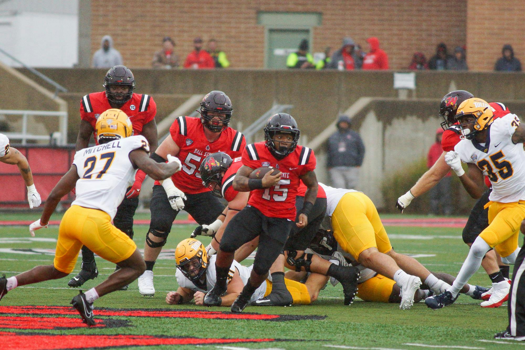 Redshirt junior running back Marquez Cooper rushes up the middle in a game against Toldeo Oct. 14 at Scheumann Stadium. Daniel Kehn, DN