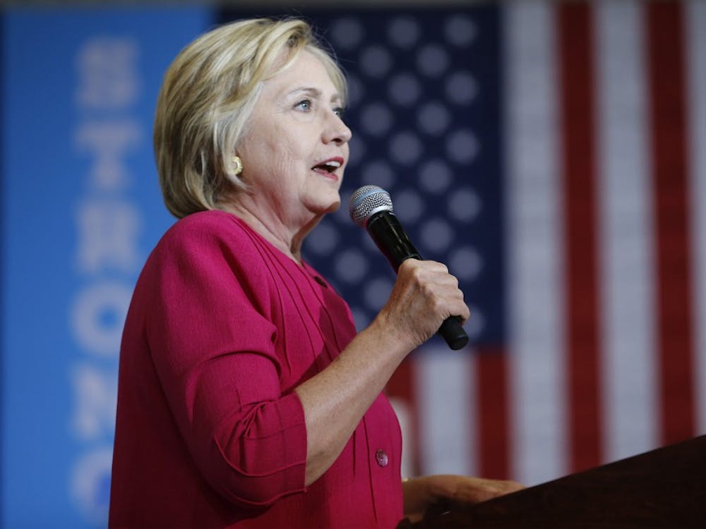In this file image, Hillary Clinton speaks the crowd at West Philadelphia High School on Tuesday, Aug. 16, 2016 in Pennsylvania. On Thursday Clinton accused Trump of white nationalist ties during an address in Reno, Nev. (Michael Bryant/Philadelphia Inquirer/TNS)