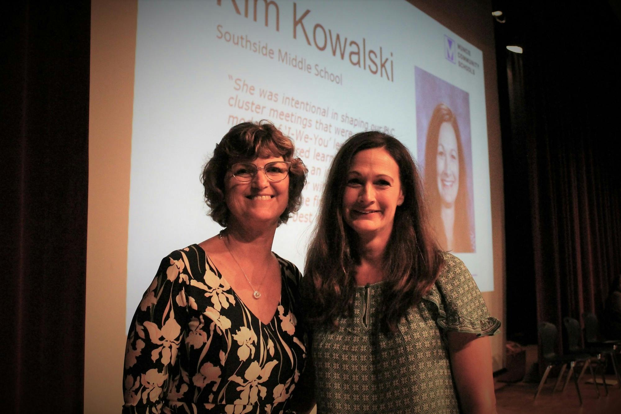 Kim Kowalski and Kira Zick are pictured after being named the Muncie Community Schools primary and secondary Teachers of the Year for 2021-22. Kowalski is a Master Teacher at Southside Middle School and Zick teaches grades 3 and 4 in the Dual Language Immersion program at West View Elementary. (Andy Klotz/MCS)