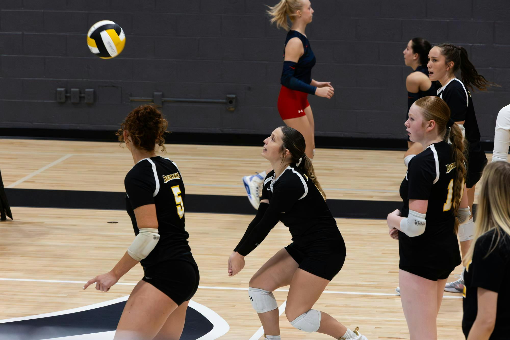 Junior Eowyn Glaze warms up before the game.  Glaze continued to warm up through the beginning of the game at Cowan Jr/Sr. High school against the Blue River Valley Vikings on Oct. 10. (Photo by Kaylee Kern) 
