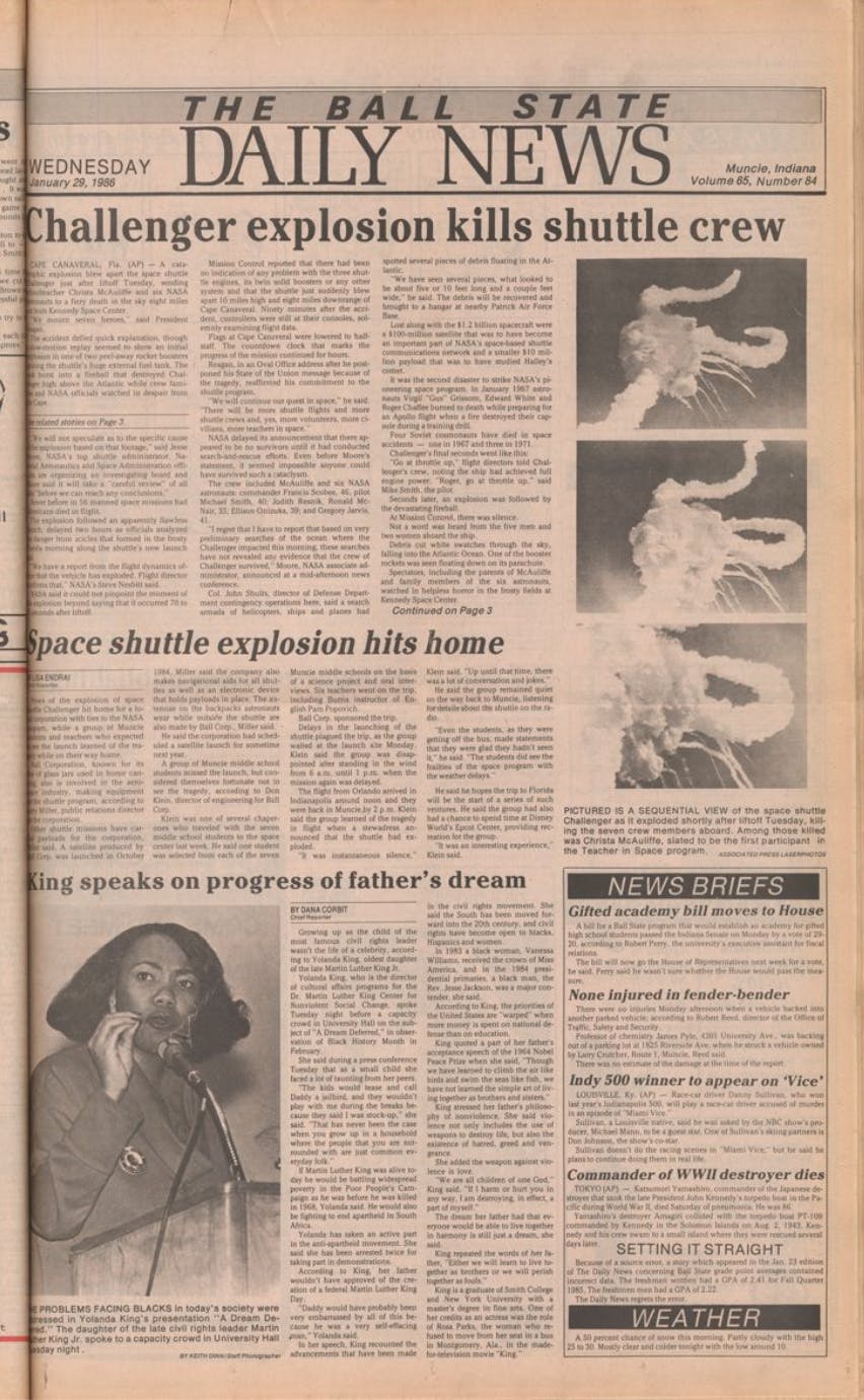 The Jan. 29, 1986 issue of the Daily News. DN Archives.