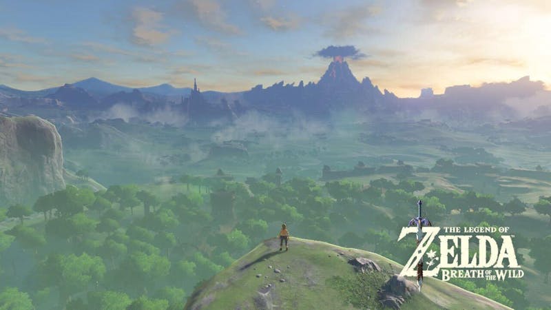 Link standing on cliff during title sequence. In-game screen capture taken by Sam Jasionowski.