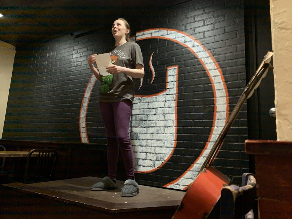 Amanda Loper finishes reading her poem on sugar cream pie Jan. 26, 2020, at The Cup. Cuplets at The Cup is a scheduled monthly event in Muncie currently hosted on Facebook during the COVID-19 pandemic. Taylor Smith, DN File