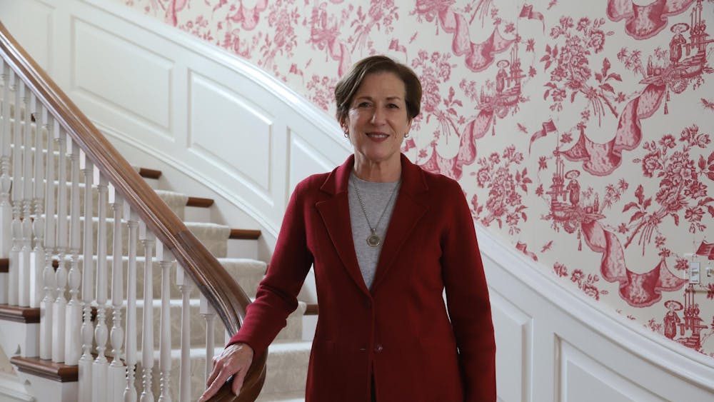 &nbsp;First Lady of Ball State Jennifer Mearns poses for a photo on the main staircase of Bracken House March 14. Mearns says she sees her role as First Lady as both being an ambassador to the University and a role to support her husband and the community. Olivia Ground, DN