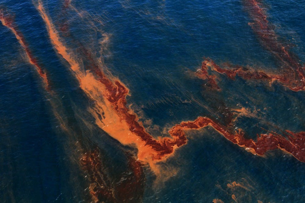 Oil and dispersant on the water's surface in the Gulf of Mexico on May 20, 2010, a month after the Deepwater Horizon oil spill began. (James Edward Bates/Biloxi Sun Herald/TNS)