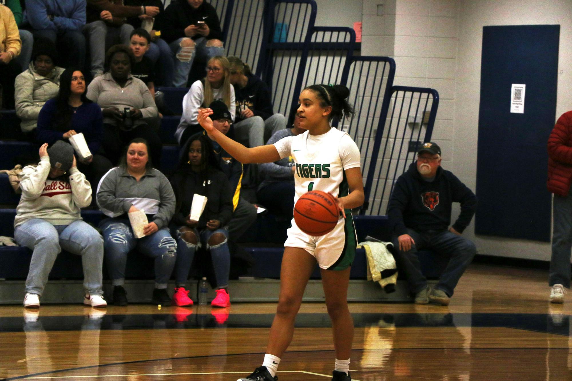 Yorktown sophomore Addy Barnes dribbles Jan. 13 during the Delaware County championship game. Zach Carter, DN. 
