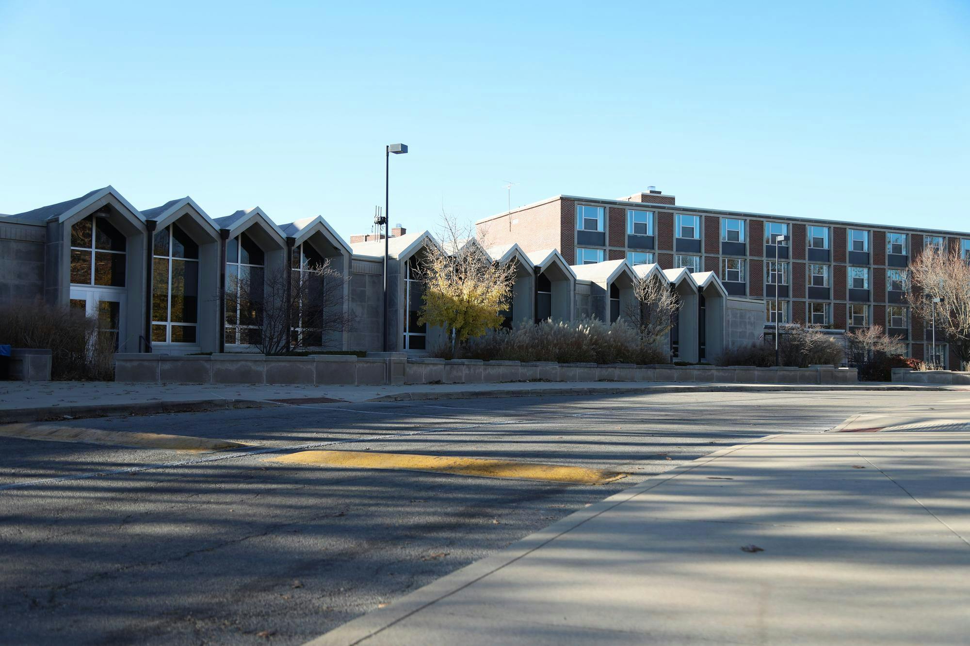 A photo of Noyer residence hall Nov. 15 in Muncie, Indiana. The campus community received an email Nov. 8 from the advisory system explaining that two students had been charged for having weapons on campus; one student in Noyer Complex who had discharged a weapon in his dorm room Nov. 6, injuring himself, and the other student in Woodworth Complex, who police believe had the first student’s firearm and an additional firearm in his dorm Nov. 8. Mya Cataline, DN