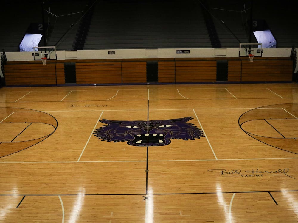 Muncie Central's mascot, the Bearcat, is featured center court at the Muncie Fieldhouse, Sunday, April 7. The court is named "Bill Harrell Court", named after the Bearcats' state championship-winning coach in the 1970s, '80s and '90s. Kyle Smedley, DN