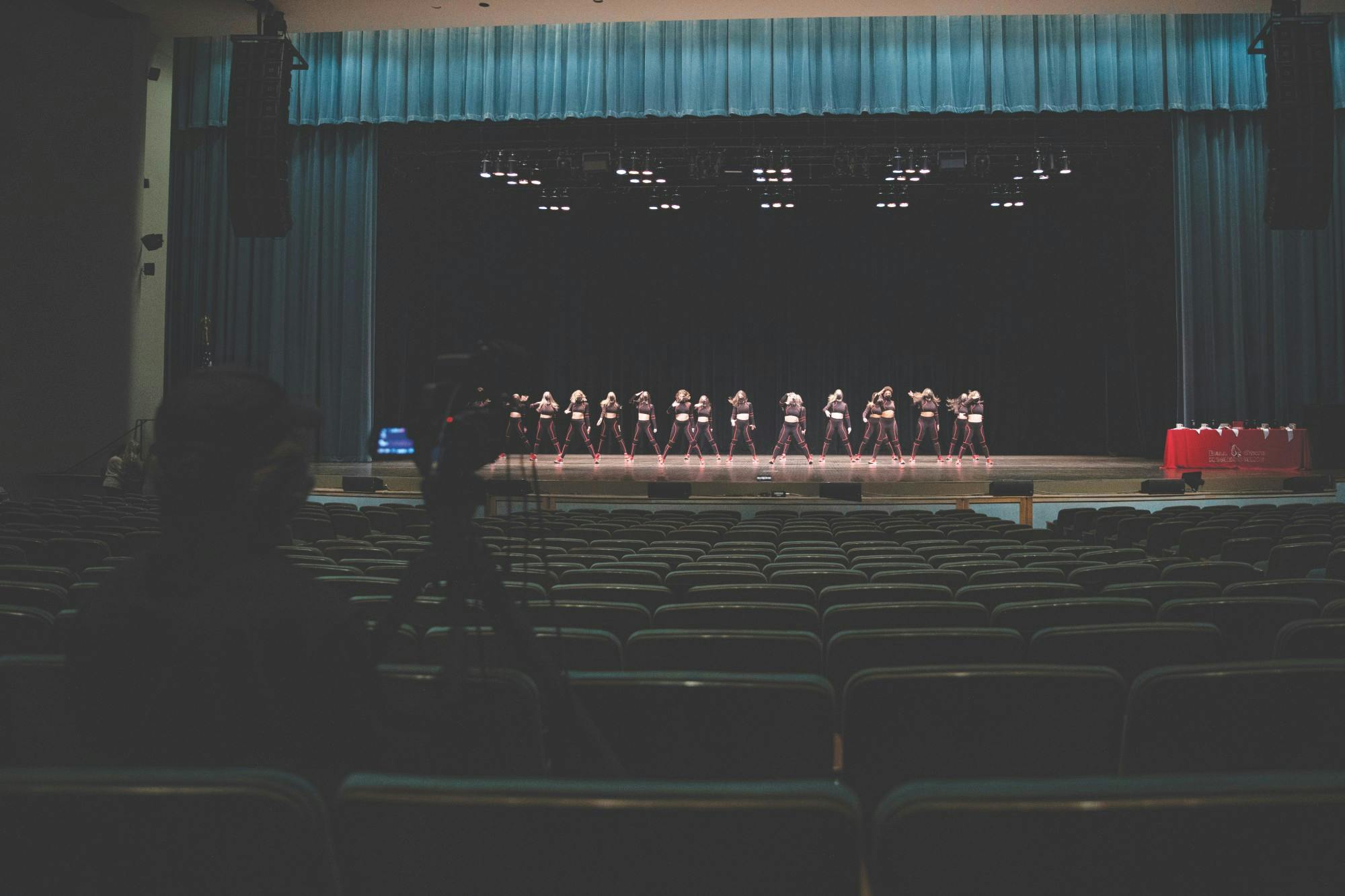 Members of the Ball State Code Red Dance Team perform their routine to an almost-empty Emens Auditorium April 14, 2021. The recording of Air Jam was closed to the public, only allowing media members and participants. Jacob Musselman, DN