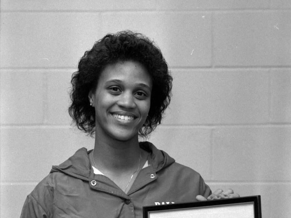 Bonita Harrington poses with her 1984 NCAA Track All-American award Feb. 2, 1984. Harrington was inducted to the Ball State Hall of Fame in 1996. Ball State Repository, Photo Provided&nbsp;