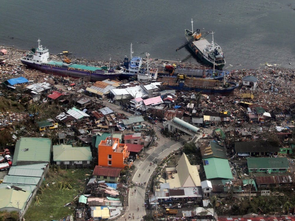 An aerial photo shows the scene after Typhoon Haiyan hit Leyte Province on Nov. 10. The Philippine government disaster relief agency said Sunday about 4.4 million people have become homeless in areas hit by the typhoon. MCT PHOTO