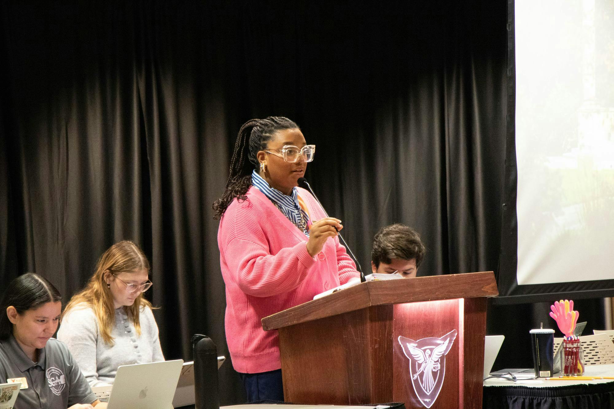 Ball State's Student Government Association President, Chelsea Murdock, addresses the senate during its weekly meeting Nov. 19 in the L.A. Pittenger Student Center. Trenton Crenshaw, DN