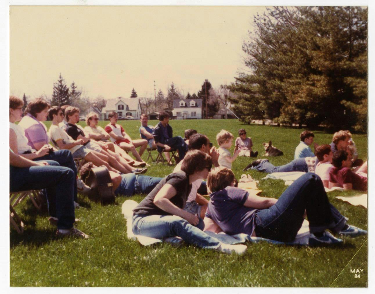 Attendees of Ball State Gay Alliance's Gay-Lesbian SpringFest in 1985. Photo Provided, Indiana State Library, Jeffrey L. Huntington Collection