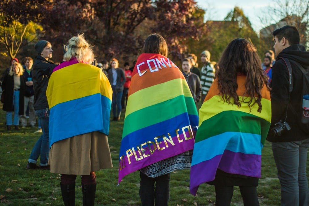 Students and members of the community joined together on the University Green on Nov. 9 for a peaceful protest after the election of Donald Trump. Reagan Allen // DN