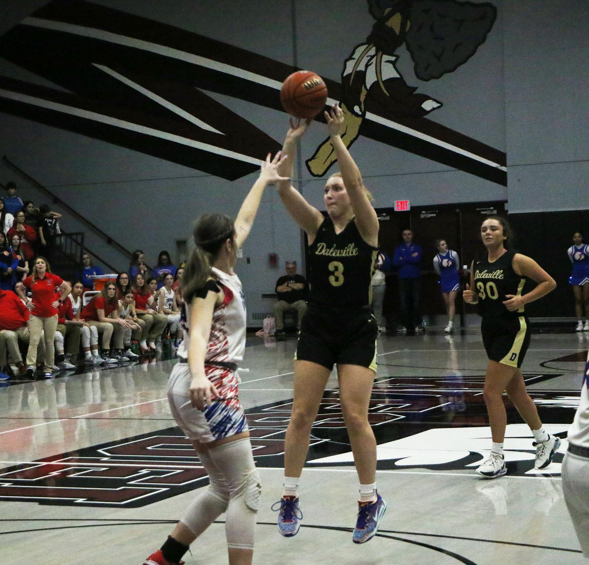 Daleville senior Isabelle Williams shoots the ball against Union City at the Regional Championship Feb. 10 at Wes-Del High School. David Moore, DN 