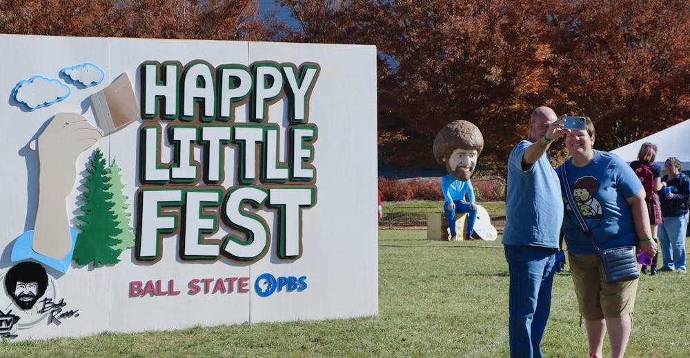 Saturday, representatives from Ball State PBS celebrated the legacy of Bob Ross by hosting Happy Little Fest on LaFollette Field and in the nearby E.F. Ball Communication Building. (Ashton Connelly, DN)