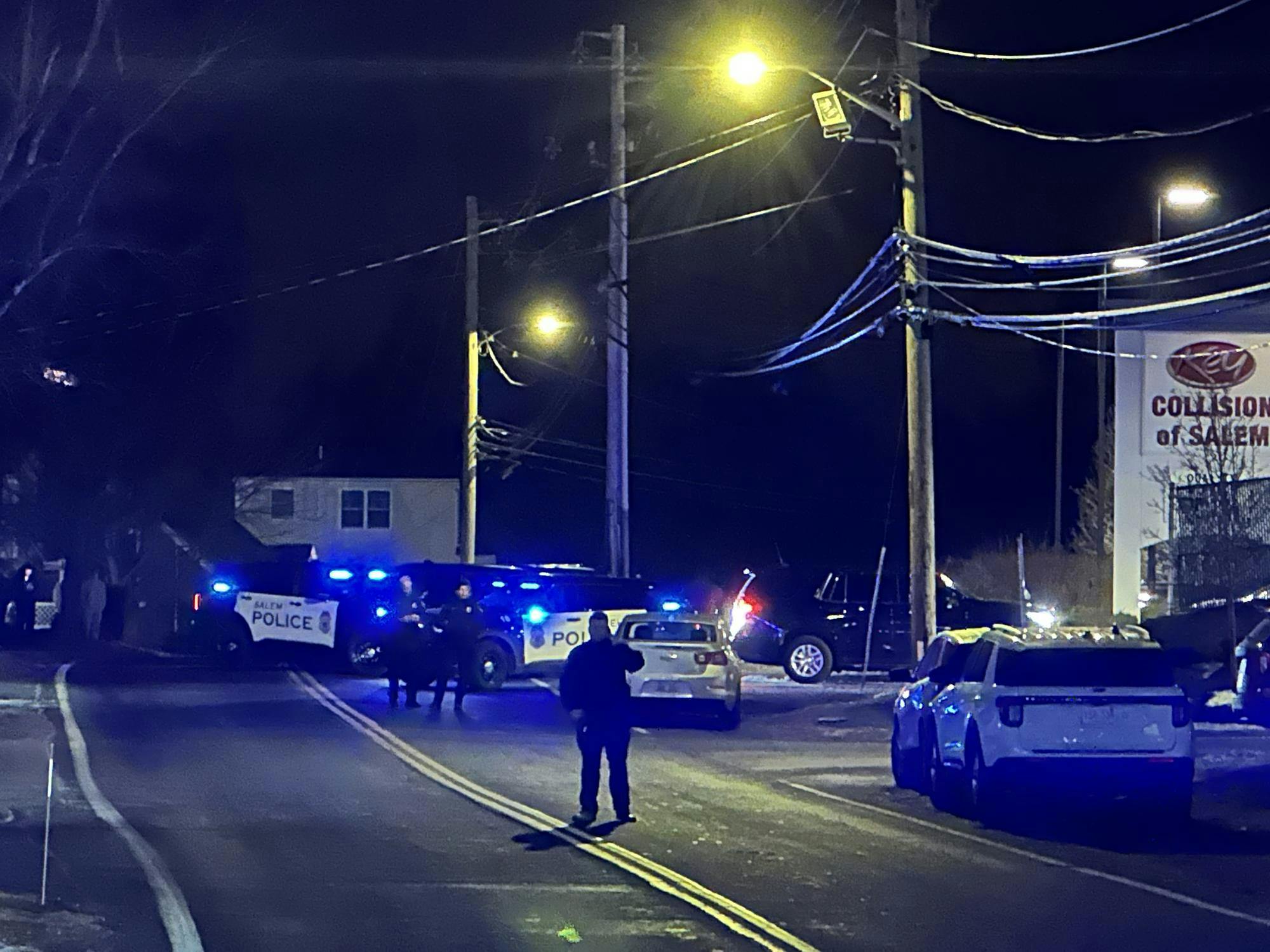 Police are on the scene at a storage facility off Route 28 in Salem, New Hampshire, related to the Brown University shooting. (Todd Prussman/Boston Herald)
