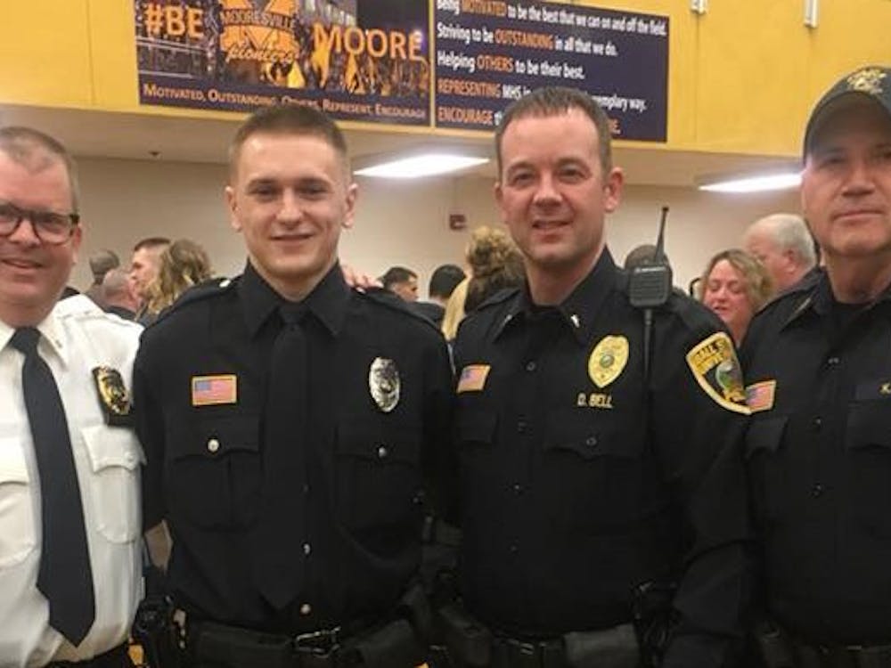 Ball State alumnus Brock Bevans, second from the left, was hired by the Ball State University Police Department in October 2017. Ball State University Police Department Facebook, Photo Courtesy