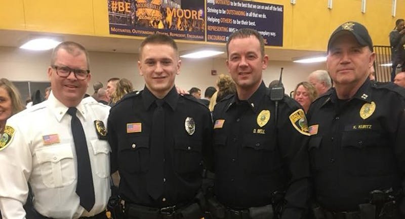Ball State alumnus Brock Bevans, second from the left, was hired by the Ball State University Police Department in October 2017. Ball State University Police Department Facebook, Photo Courtesy