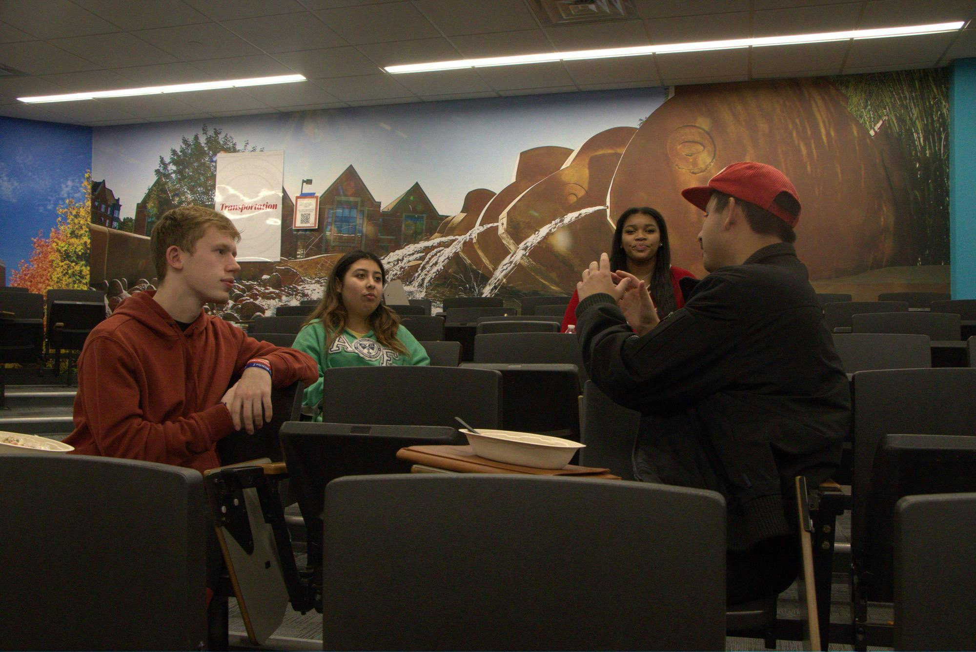 Student Government Association Senator Jack Correa talks to students during the Round Table Talk Nov. 20. Landon Jones, DN