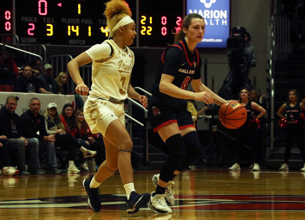 Junior Ally Becki dribbles Nov. 24 in a game against Notre Dame at Worthern Arena. Zach Carter, DN.