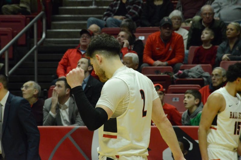 Redshirt senior guard Tayler Persons pumps his first after forcing drawing a foul during a game against Toledo on Feb. 26 at Worthen Arena. Jack Williams, DN 