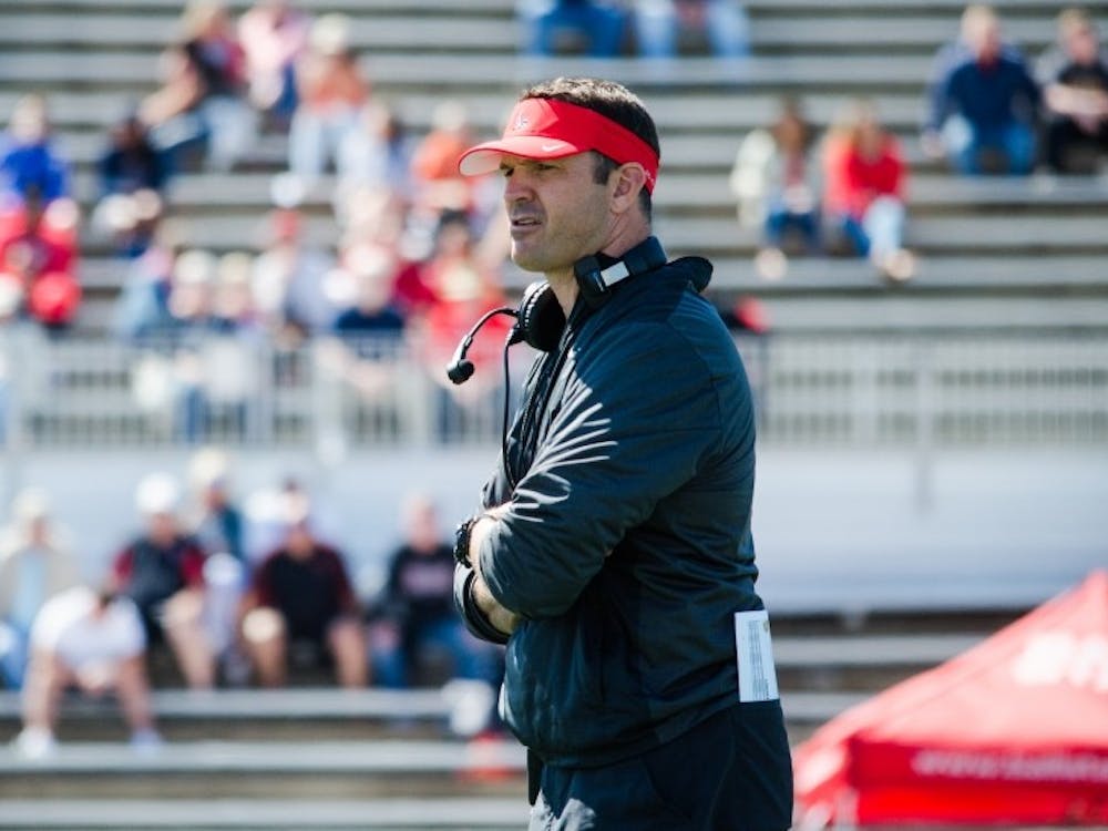 Ball State head coach Mike Neu looks on as the Cardinals play in their annual Spring Football Game. Neu is in his first season as Ball State's head coach. DN File // Kellen Hazelip