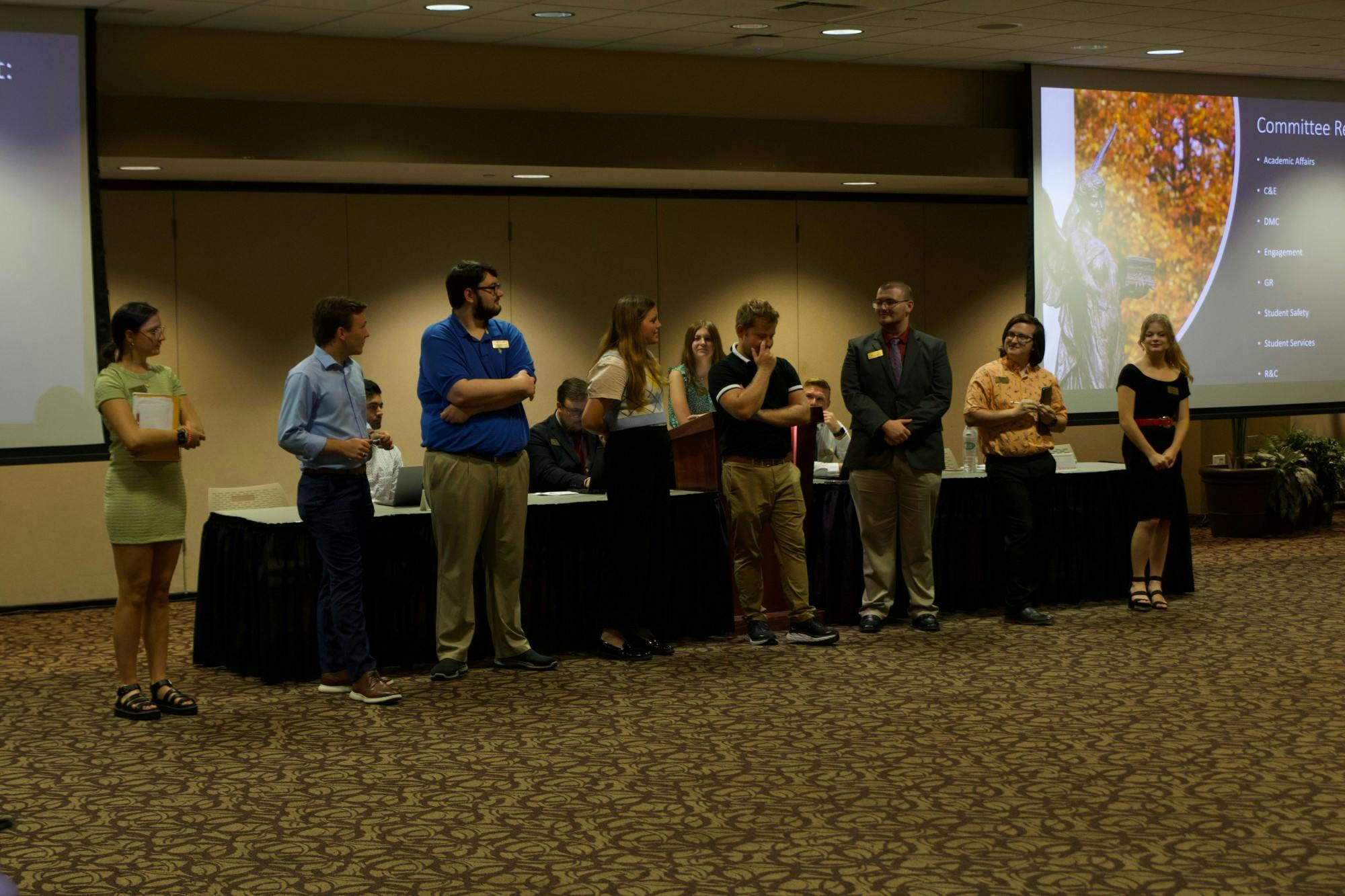 The Student Government Association Committee reports during the Sept. 21, 2022 meeting. The senate voted in five new members to the Judicial court. 
Elijah Poe, DN