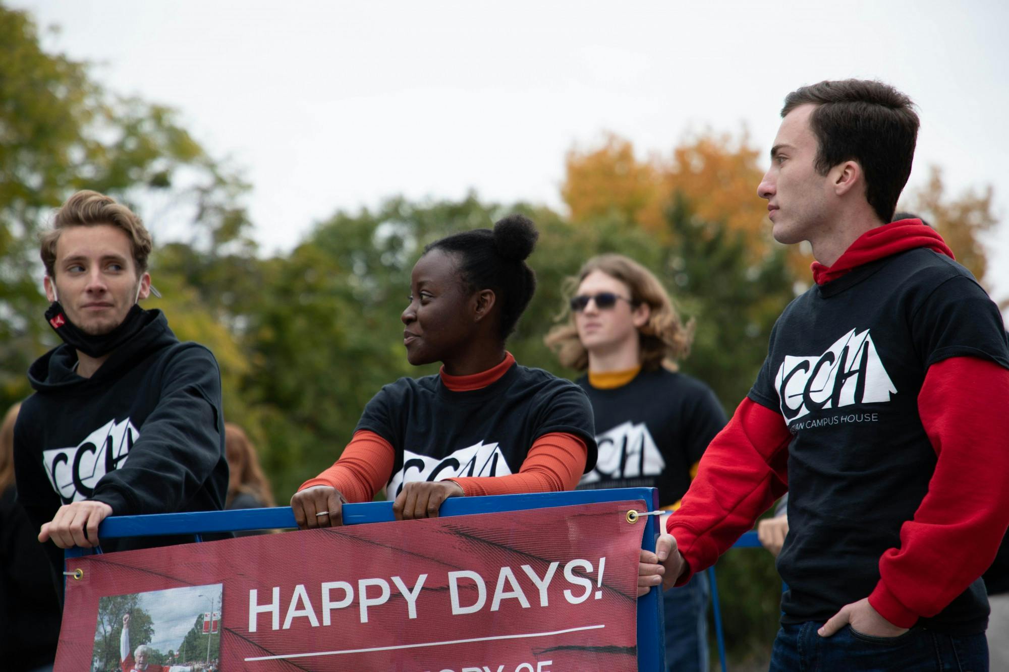 The Christian Campus House independent male team prepares to race down West Riverside Avenue for the fall 2021 Bed Races Oct. 22, 2021. The church leadership council decided to organize a Bed Race team to &quot;get our name out there,” said Joshua Trembly, sophomore criminal justice major. Eli Houser, DN