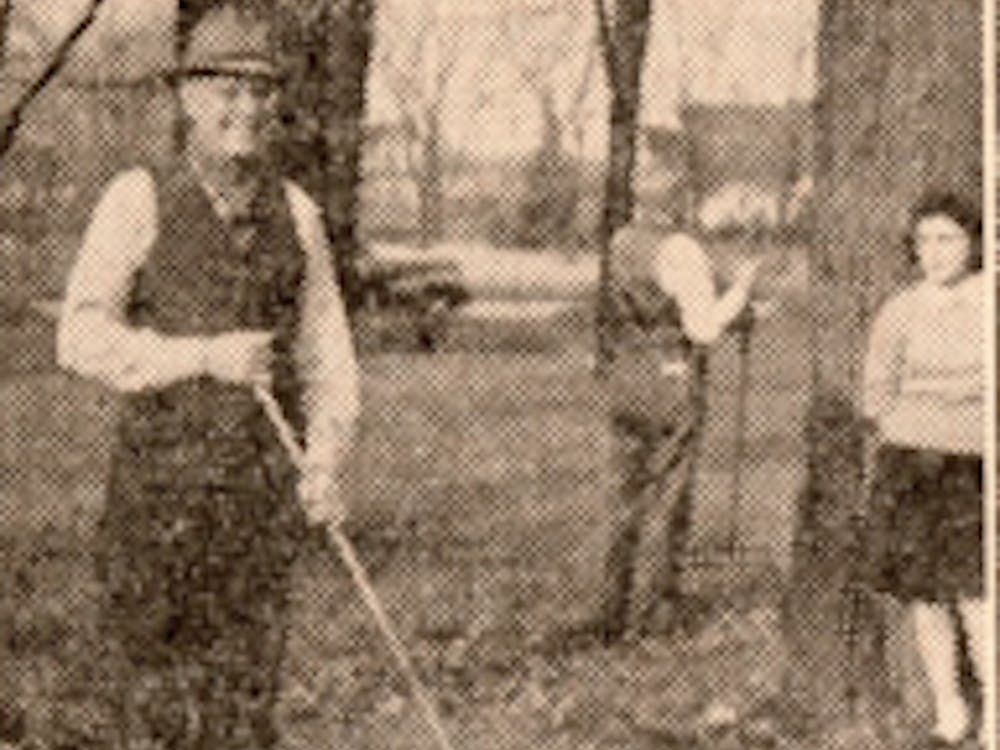 In these photos from the Nov. 9, 1945, edition of The Ball State News, Cardinals gathered to rake leaves around campus. The tradition began during World War II when the campus saw a significant decrease in workers and male student enrollment. 