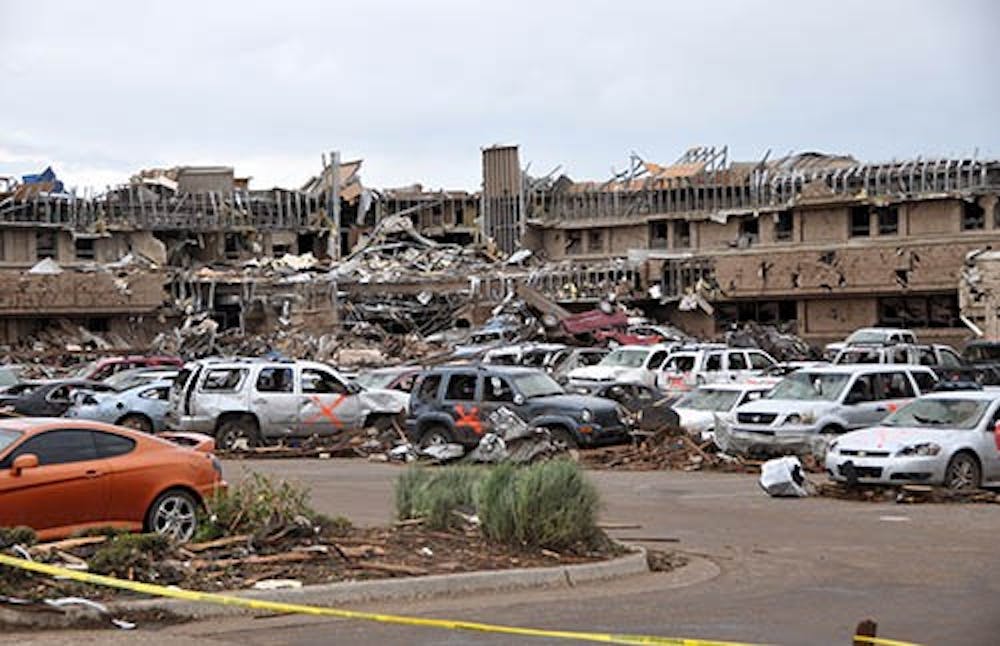 The damaged medical center in Moore, Okla., shows the aftermath of Monday’s tornado. The massive tornado tore through the town on Monday, leaving 24 dead. MCT PHOTO
