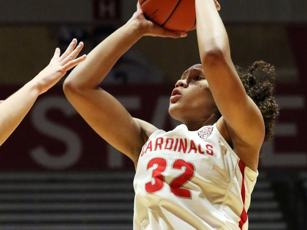 Ball State junior forward Oshlynn Brown shoots during the Cardinals' game against Butler Saturday, Nov. 23, 2019, at John E. Worthen Arena. Brown scored 10 points. Paige Grider, DN