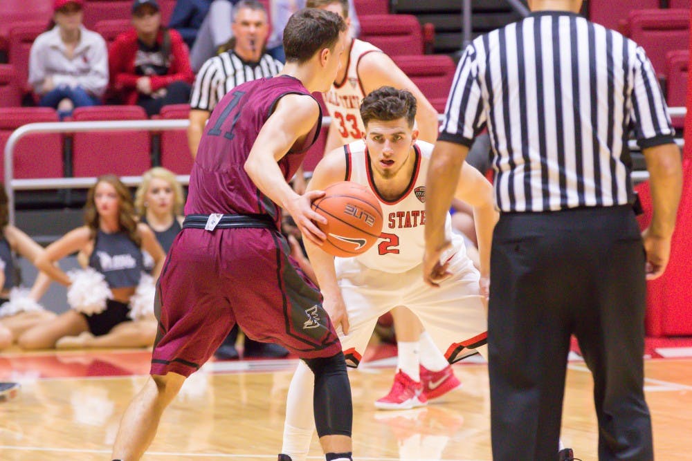Sophomore guard Tayler Persons gets ready to defend during the game against University of Indianapolis on Nov. 3 in Worthen Arena. Kyle Crawford // DN